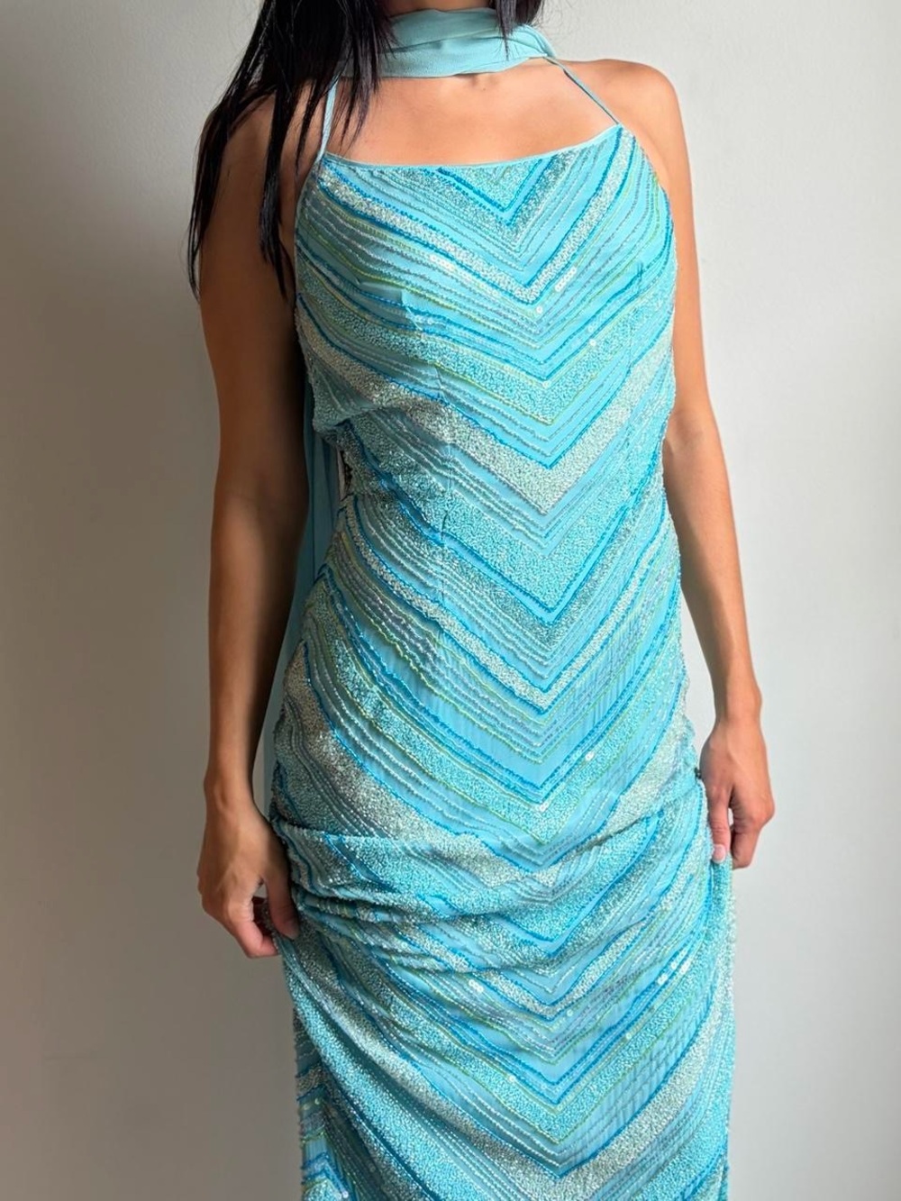 Cache Vintage Beaded Halter Evening Dress Size 4 NWT